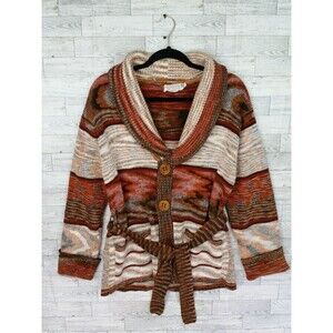 Vintage Broadway Men's Sports Wear Fisherman Sweater Jacket Button Up Knit Sz M